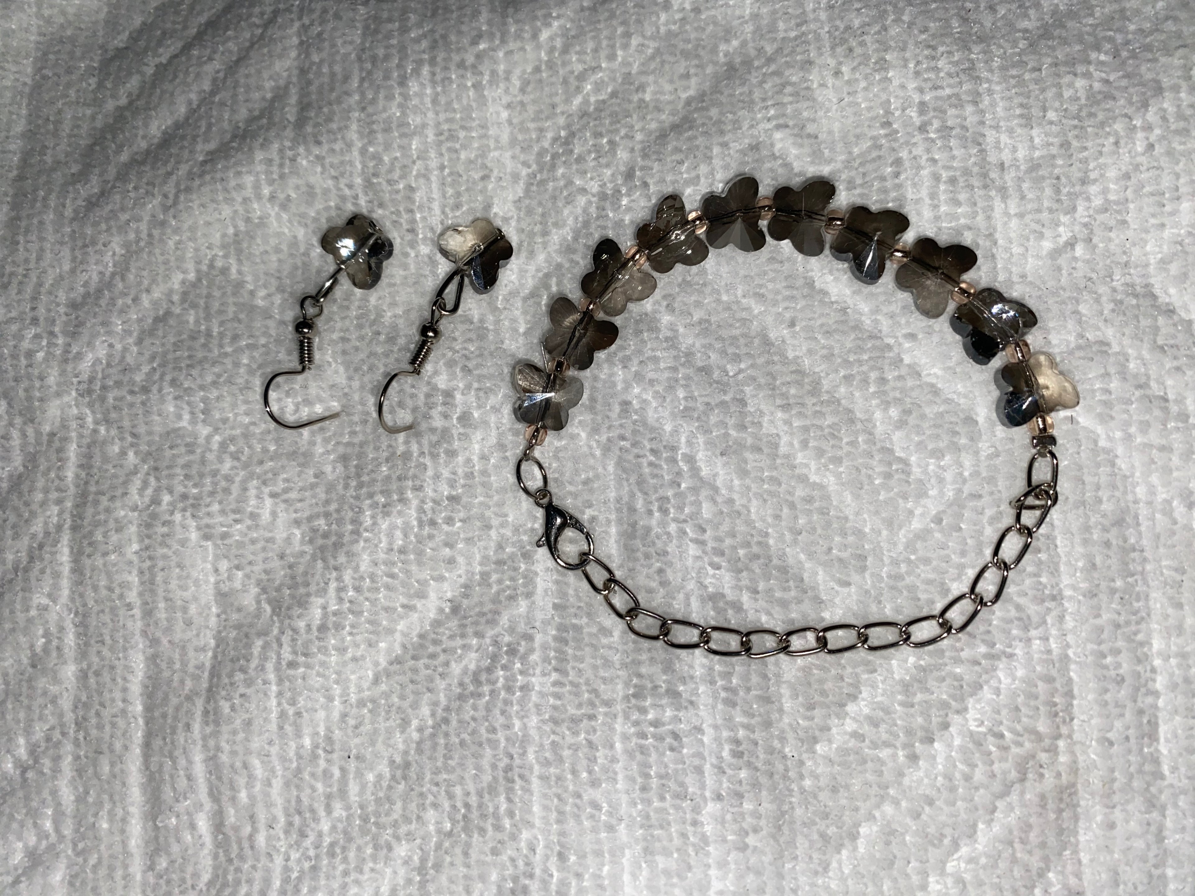 Smoky grey with Silver Finish Butterfuly charm Bracelet with Earrings