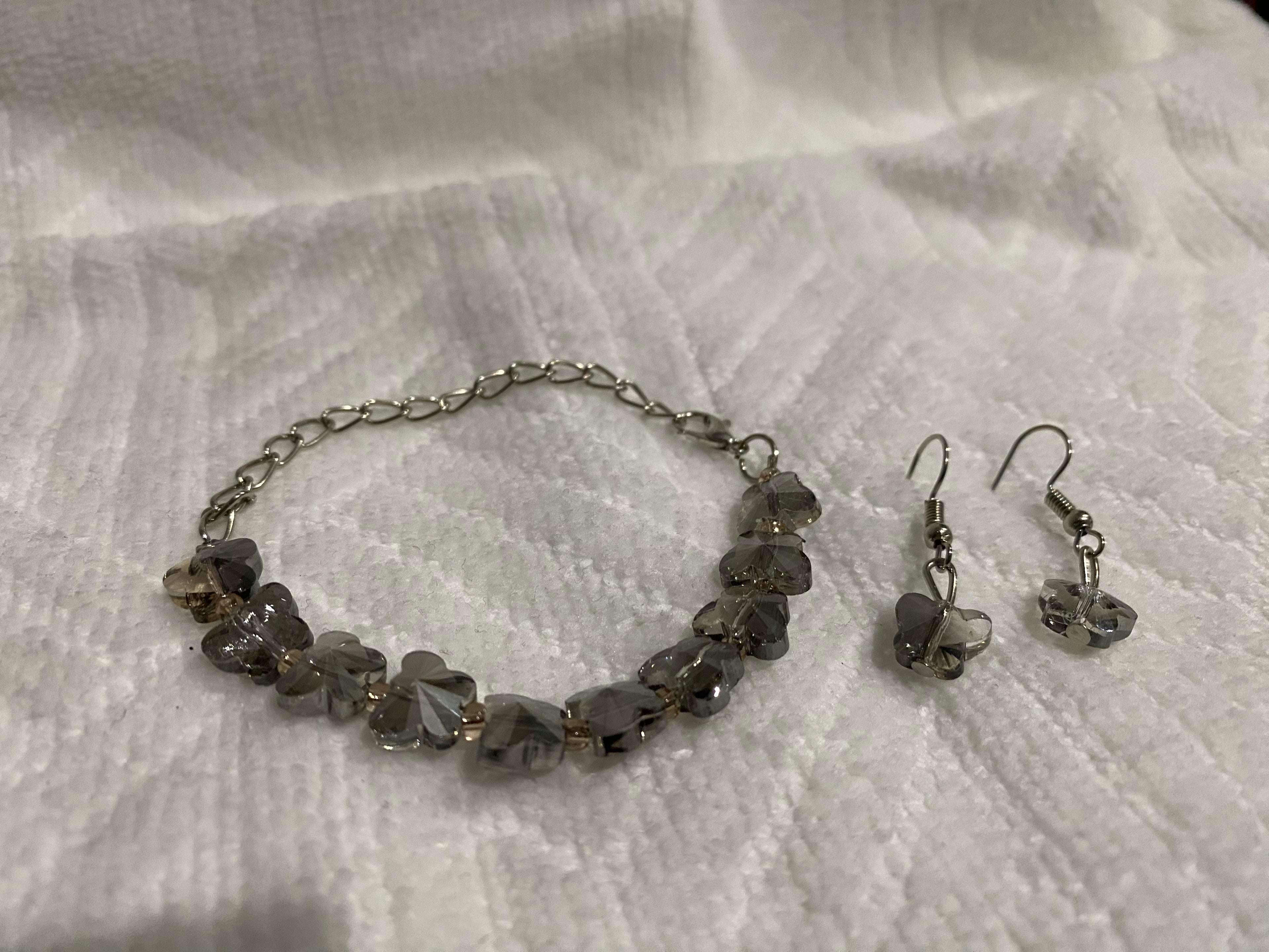Smoky grey with Silver Finish Butterfuly charm Bracelet with Earrings