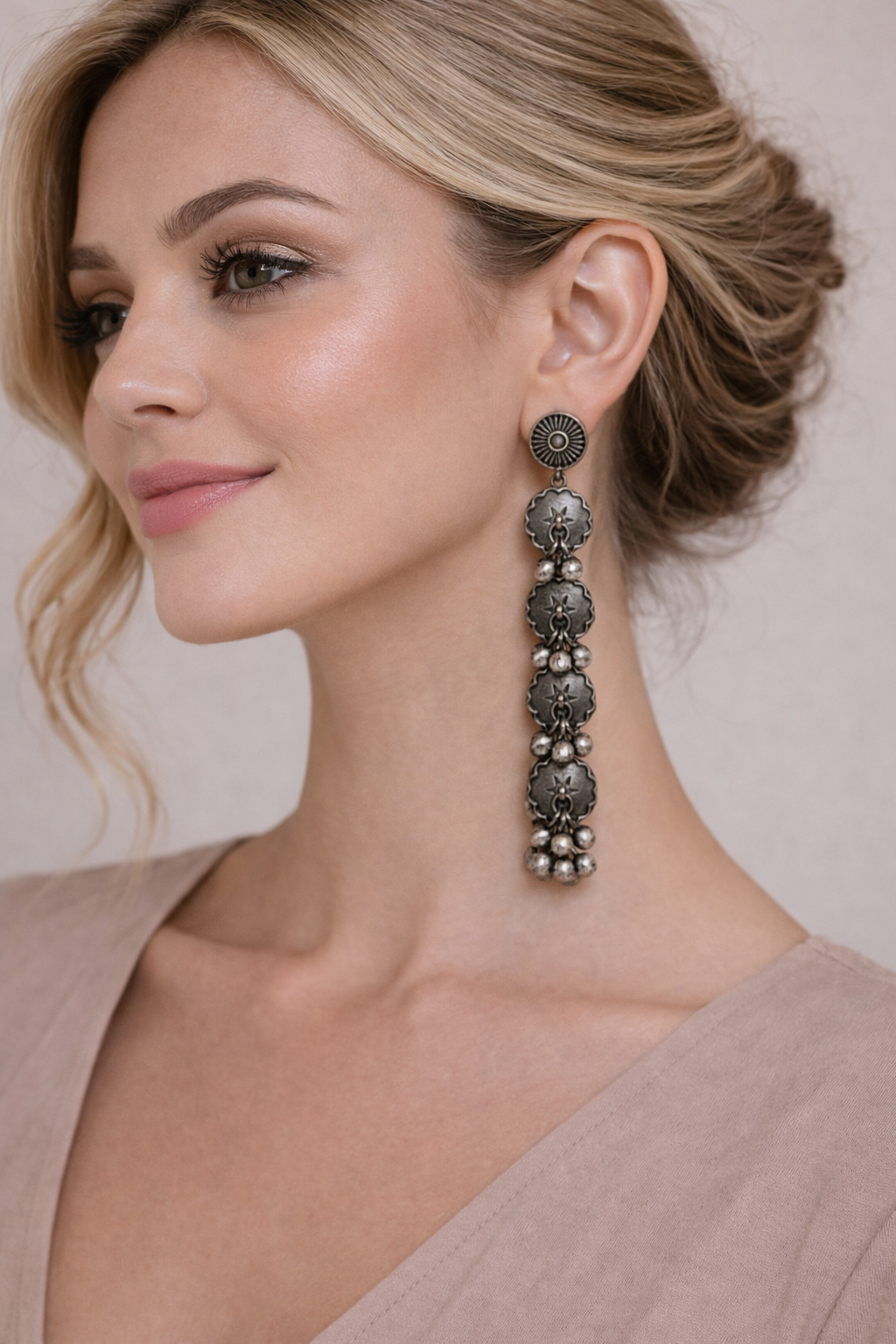 Oxidized linear jhumka metallic earrings