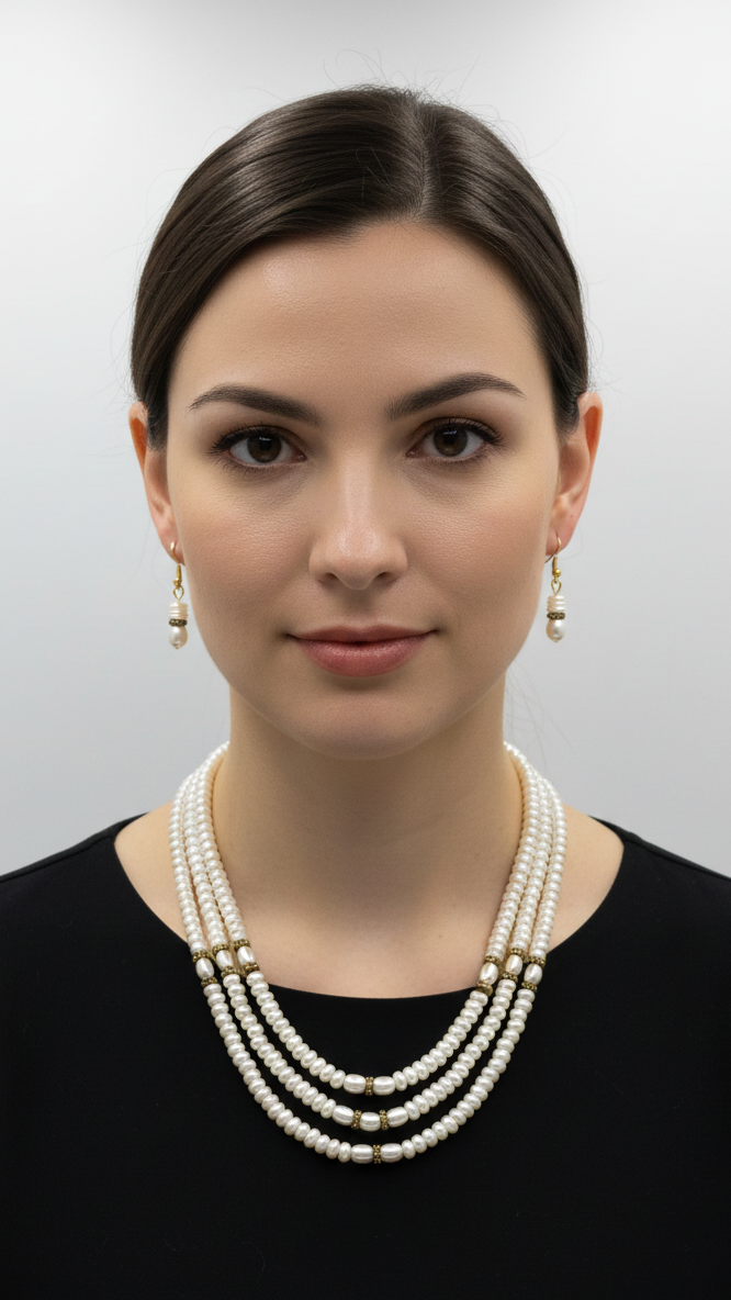 Classic Three Strands pearls Soft ivory with white accents Necklace