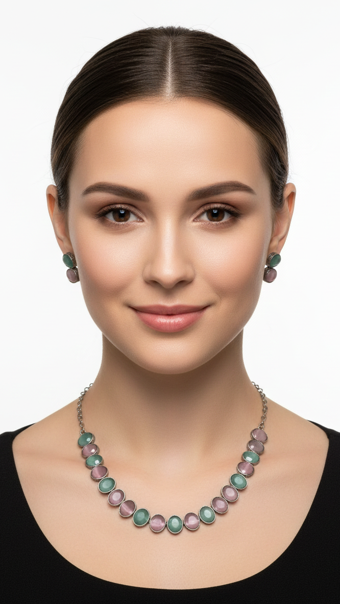 Delicate dual tone stone Pastel green & mauve pink Neclace