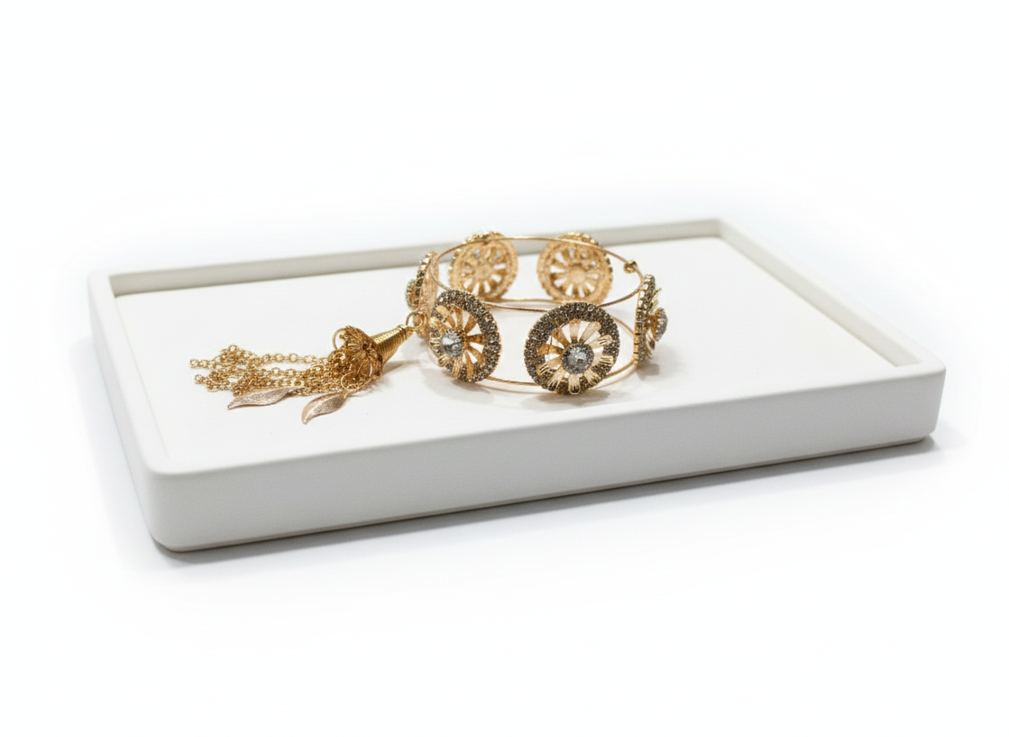 Golden Floral sparkle charm with white stone Metal Bracelet