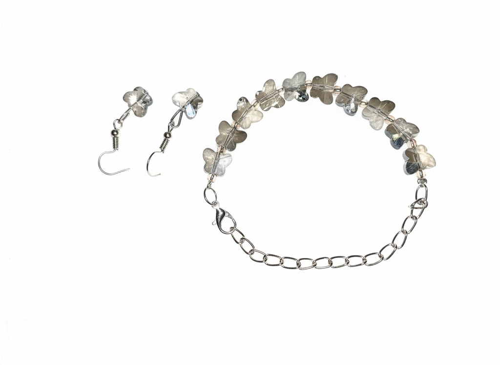 Smoky grey with Silver Finish Butterfuly charm Bracelet with Earrings