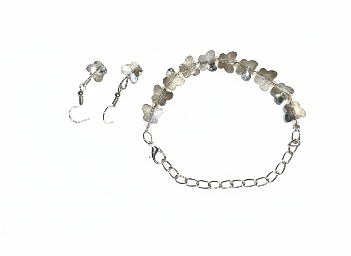 Smoky grey with Silver Finish Butterfuly charm Bracelet with Earrings