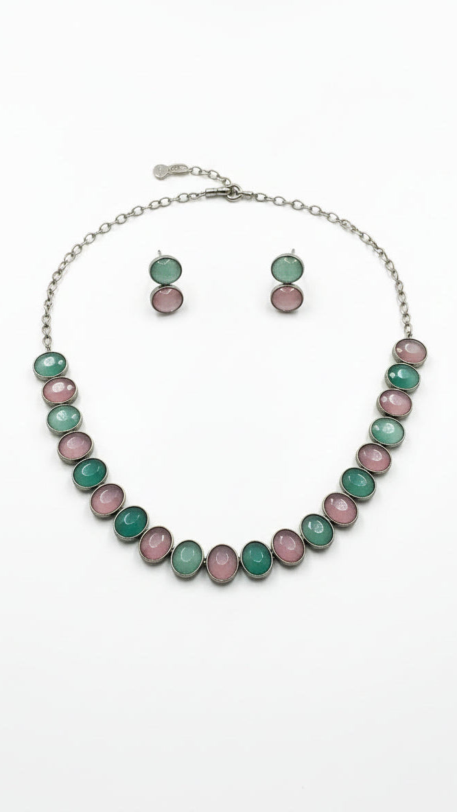 Delicate dual tone stone Pastel green & mauve pink Neclace