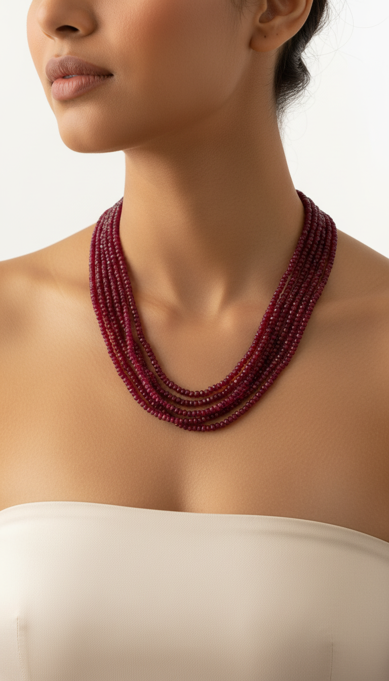 Five strand Red Ruby Necklace.