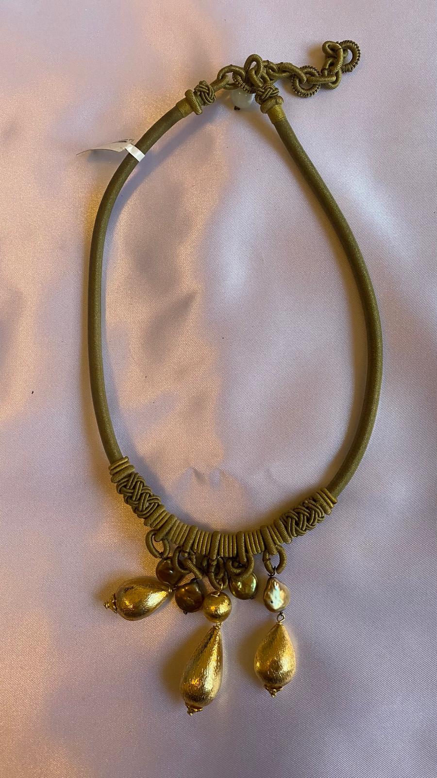 Golden Nugget Necklace with Green Silk cord