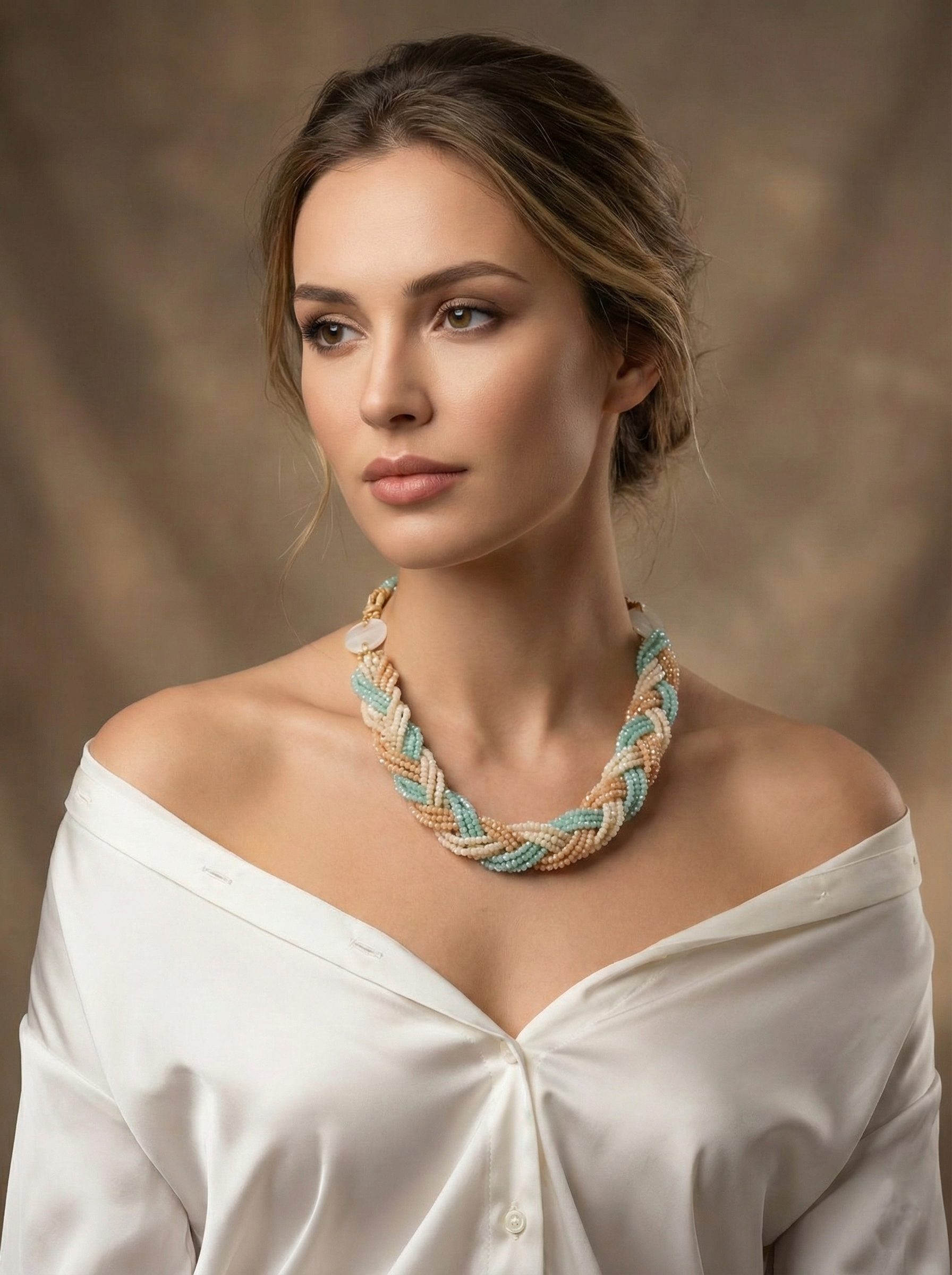 Braided necklace with crystals and Swarovski crystals.