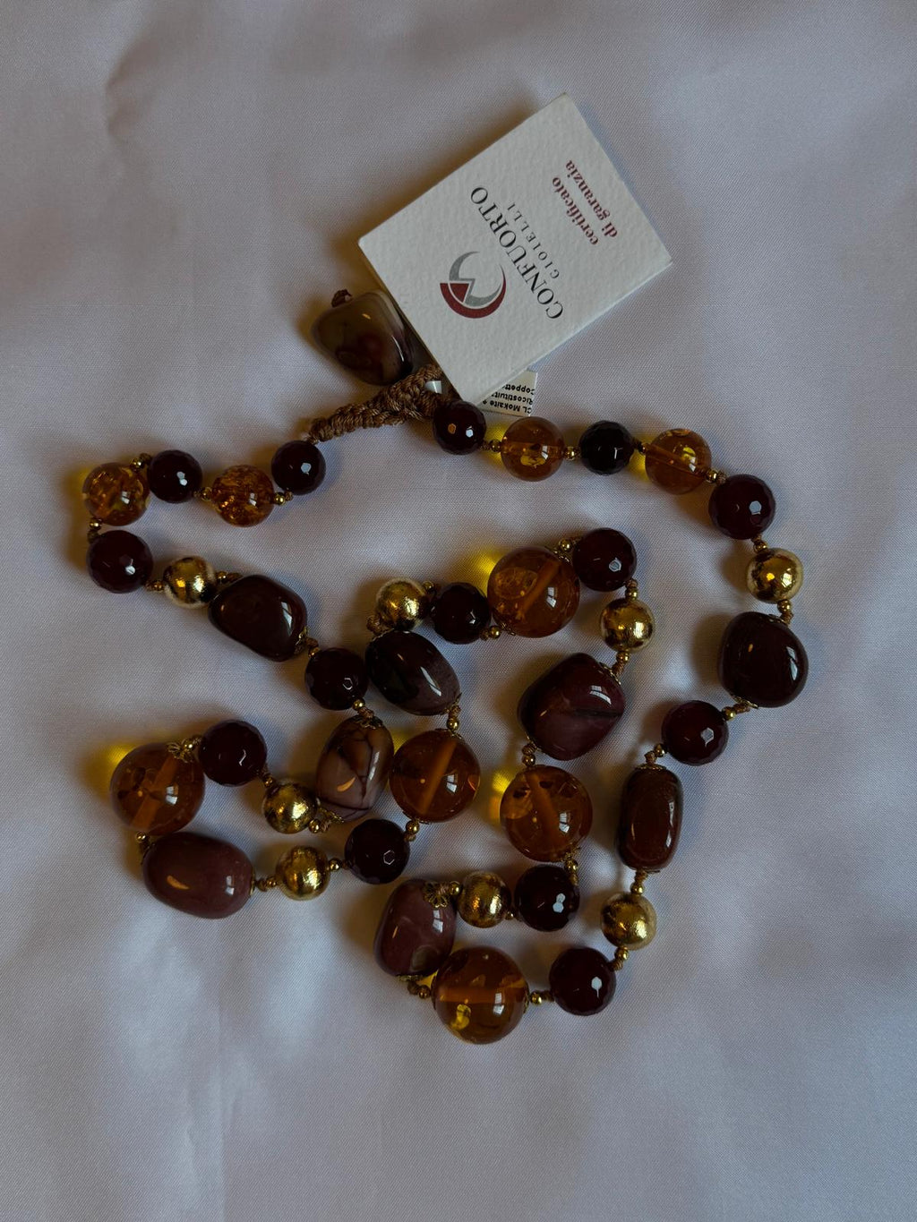 Handmade Mookaite & Amber Necklace - Gold Plated Italian Jewelry