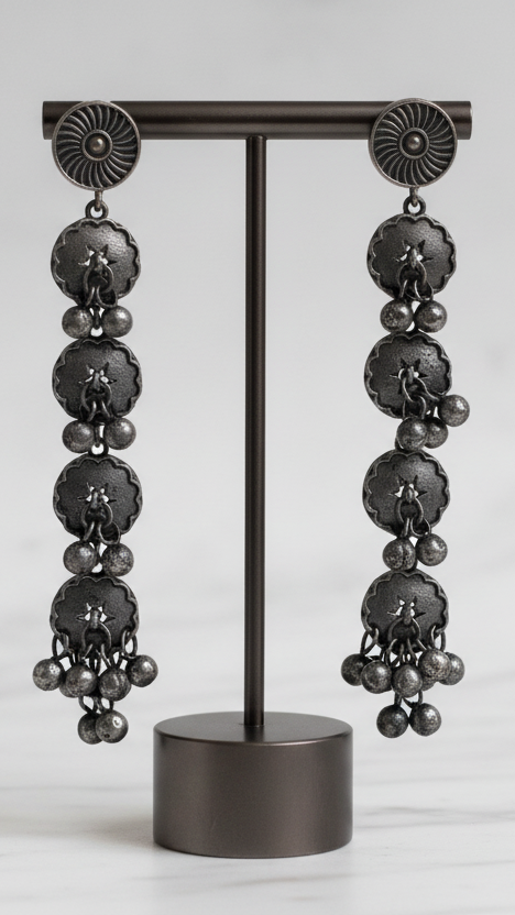 Oxidized linear jhumka metallic earrings