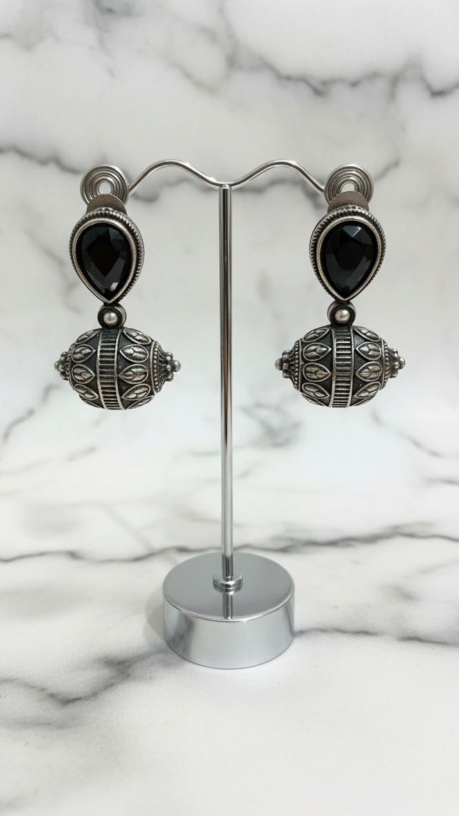 Oxidized metal Black stone Earrings