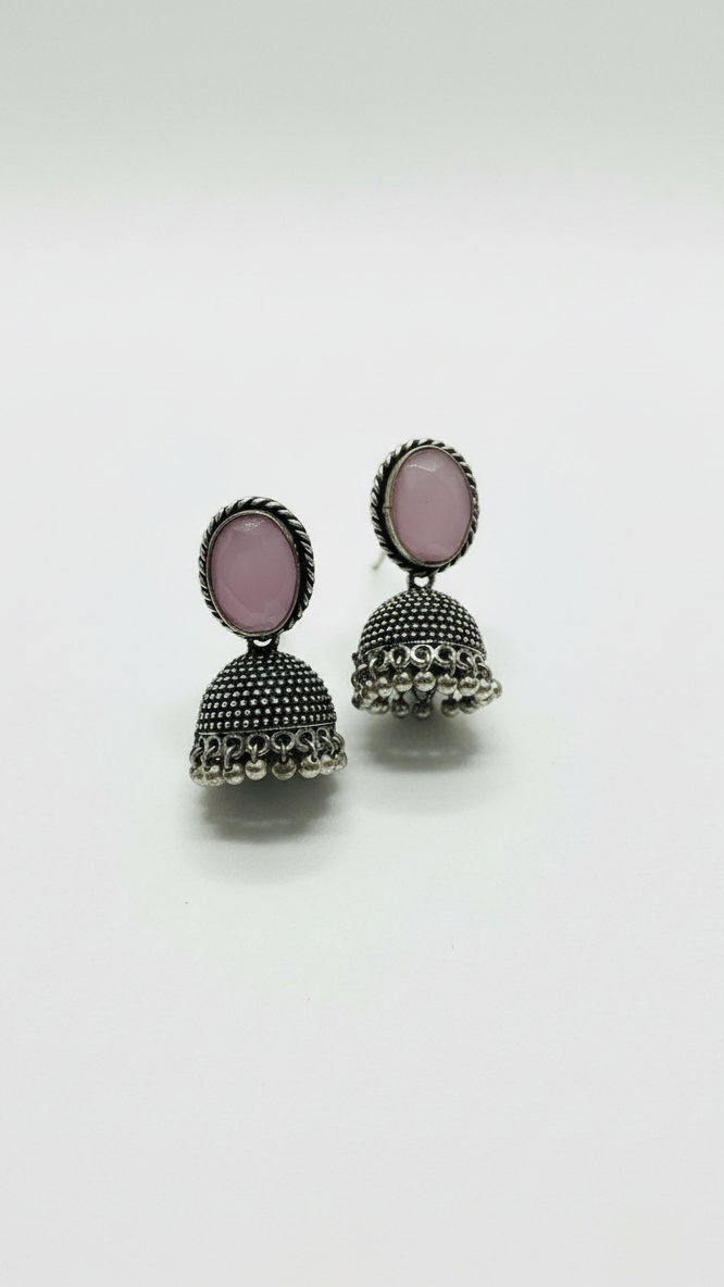 Silver plated Light pink dome jhumka metallic earrings