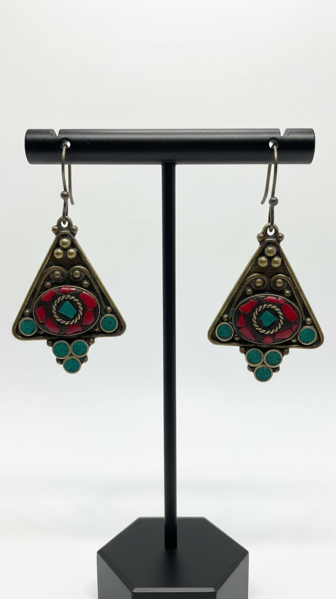 Red and Green inlay material metal earrings