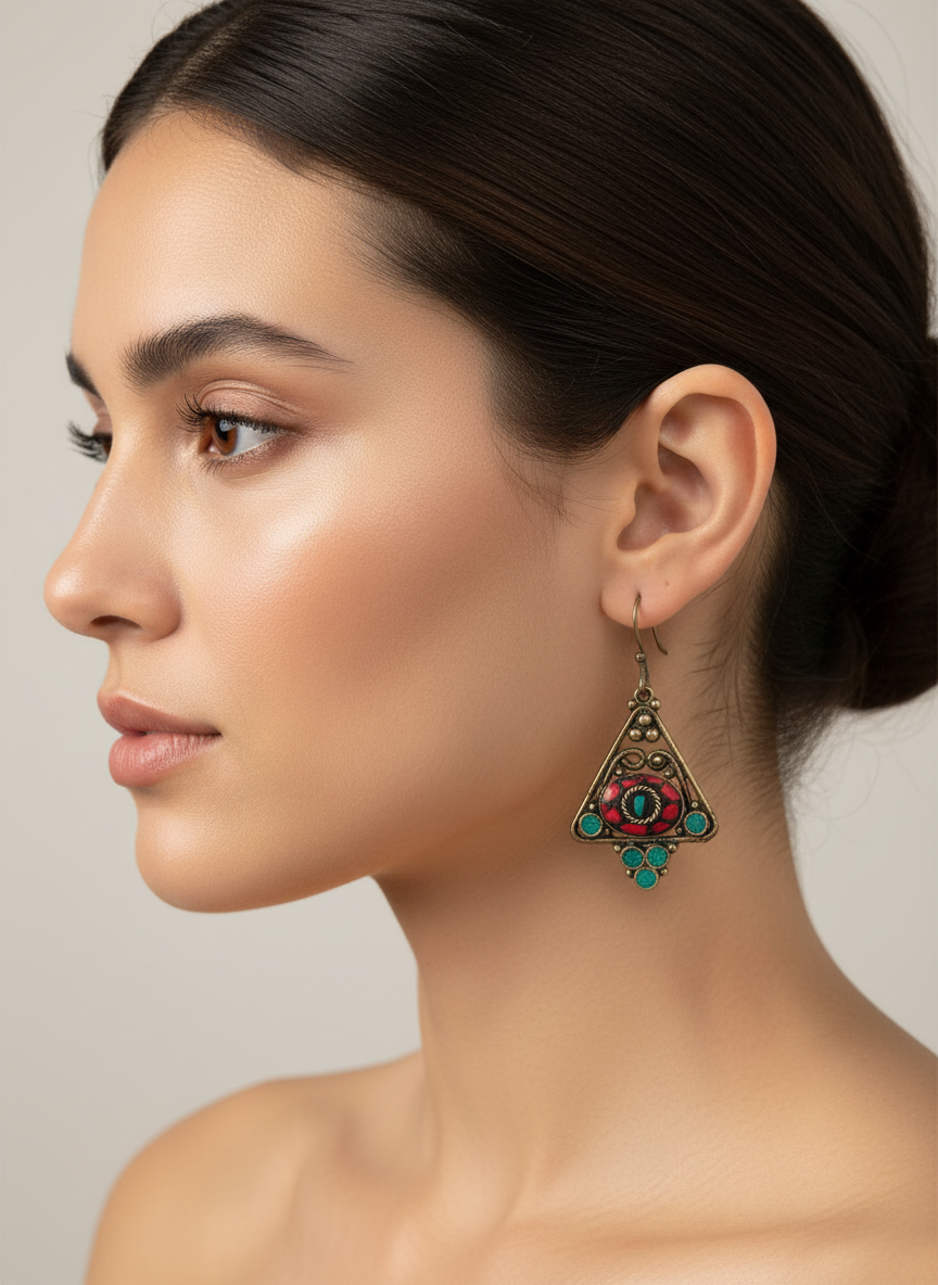 Red and Green inlay material metal earrings