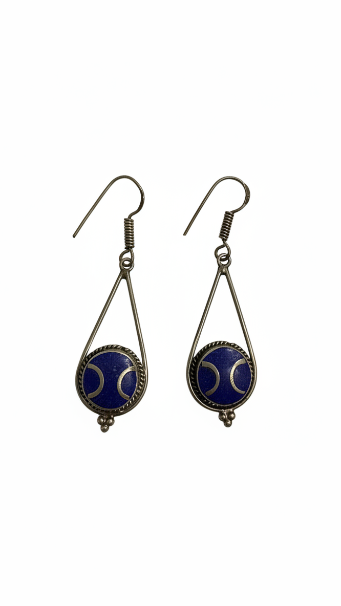 Silver toned blue metal accent earrings
