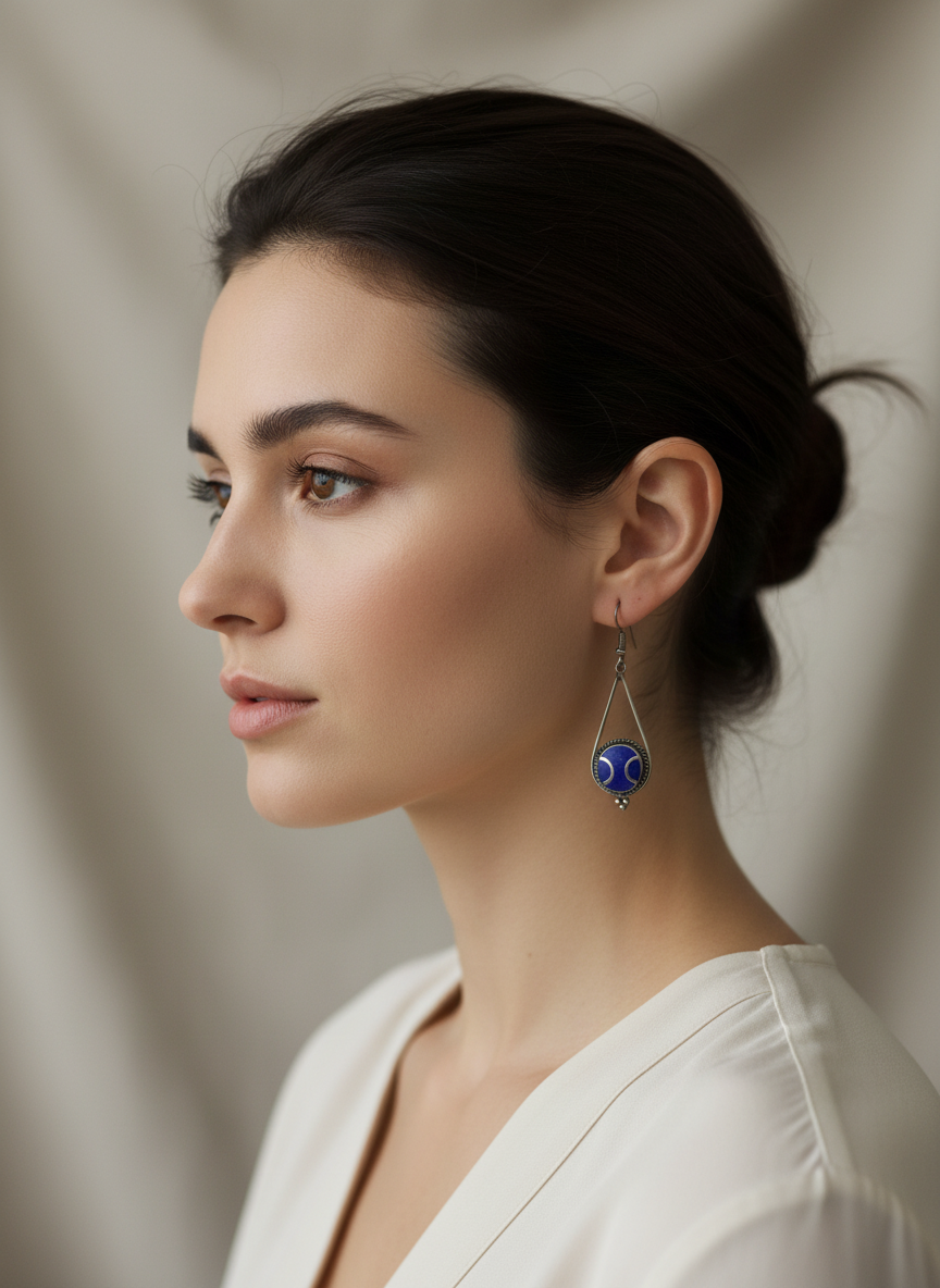 Silver toned blue metal accent earrings