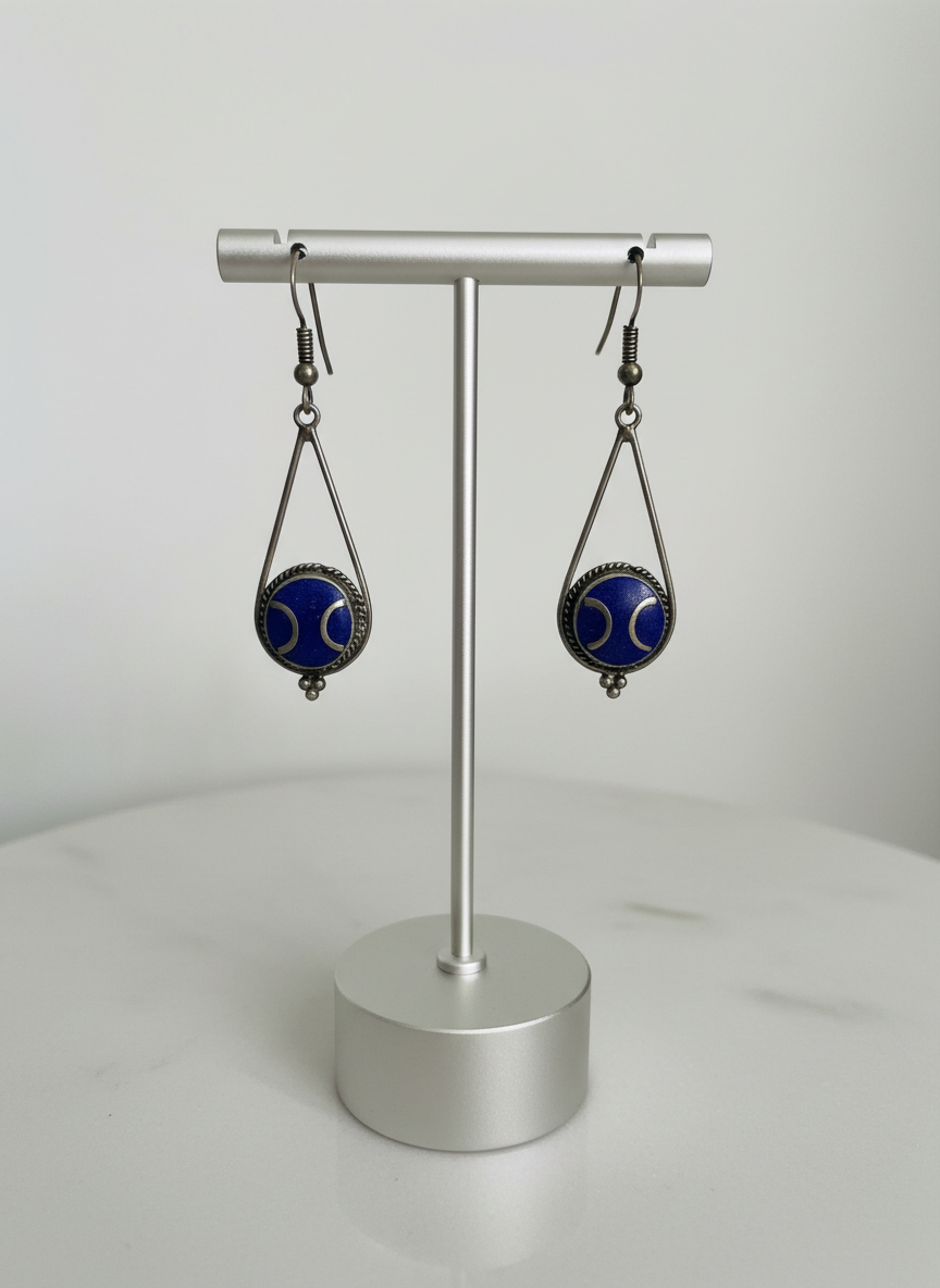 Silver toned blue metal accent earrings