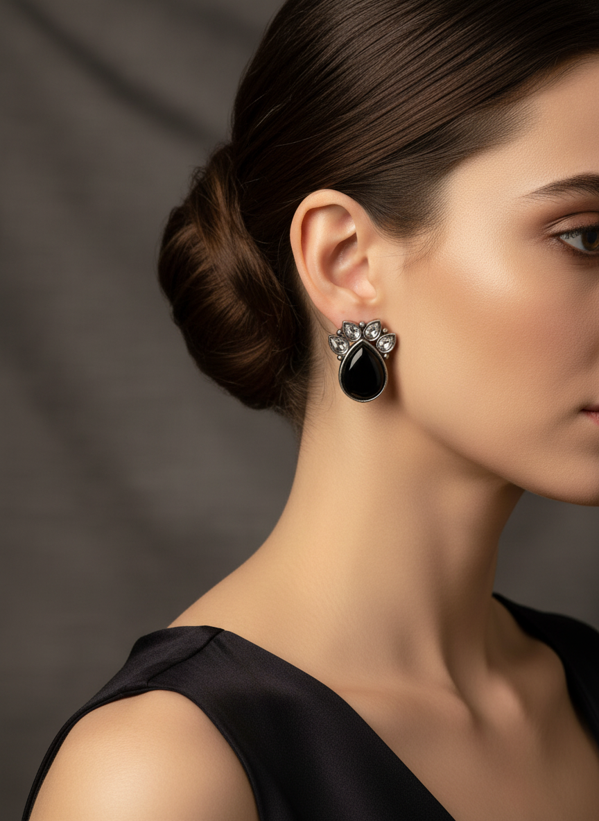 Monalisa Style black stone earrings