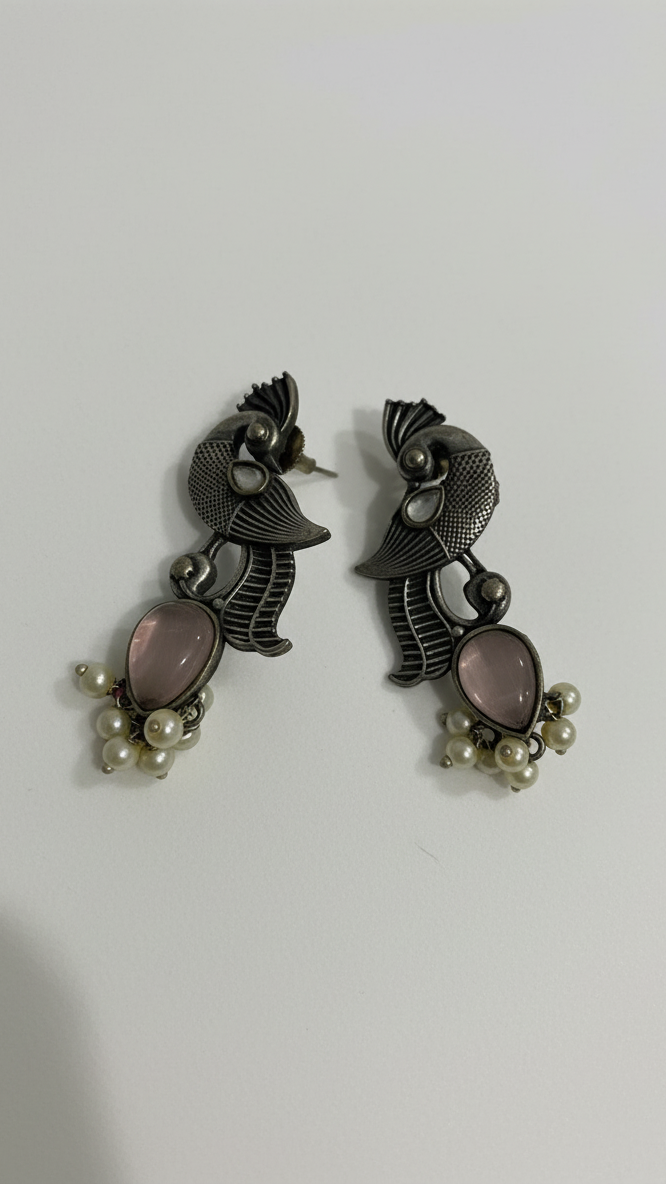 Monalisa stone Peacock with Rose gold Stone earrings
