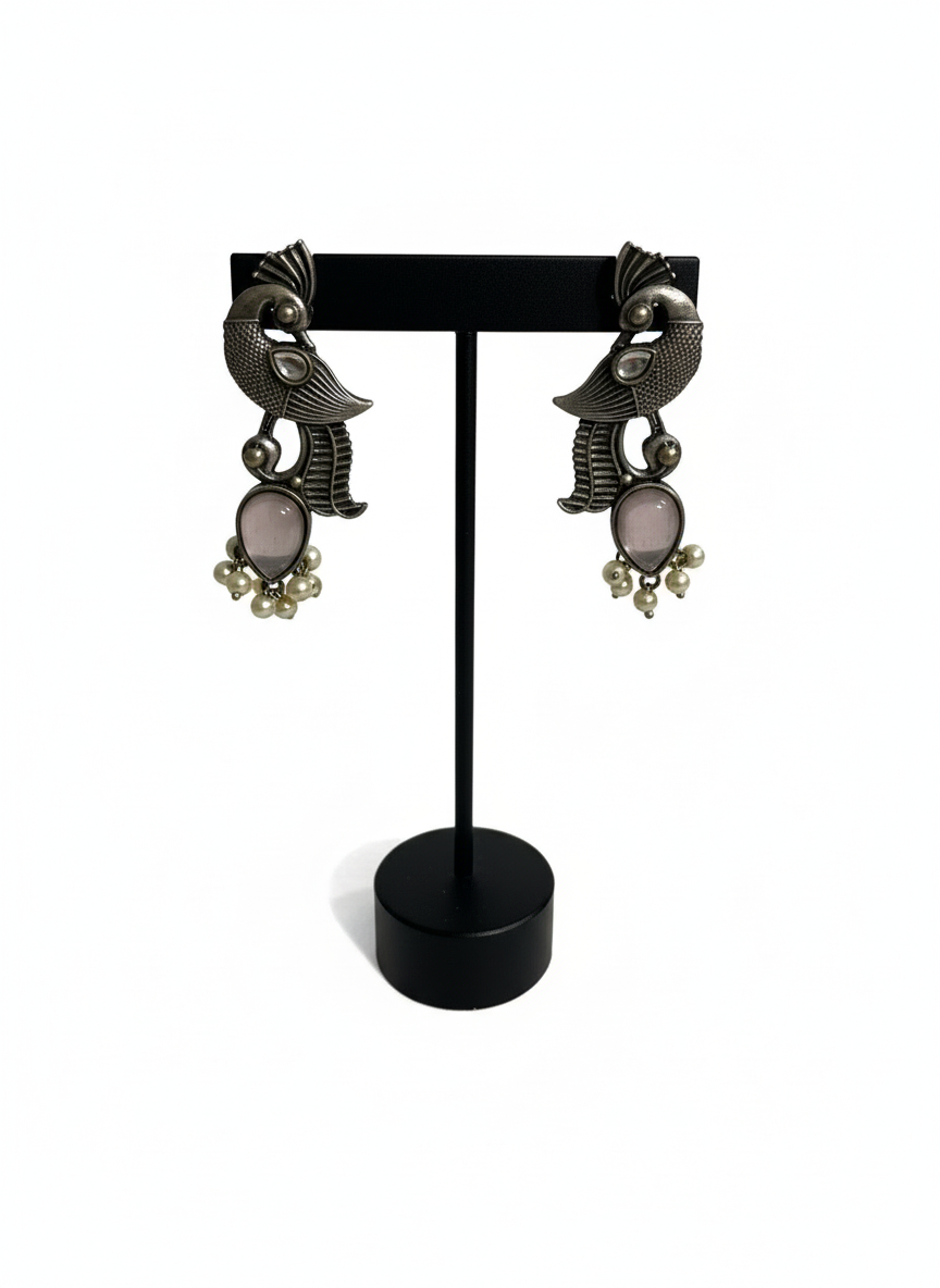 Monalisa stone Peacock with Rose gold Stone earrings