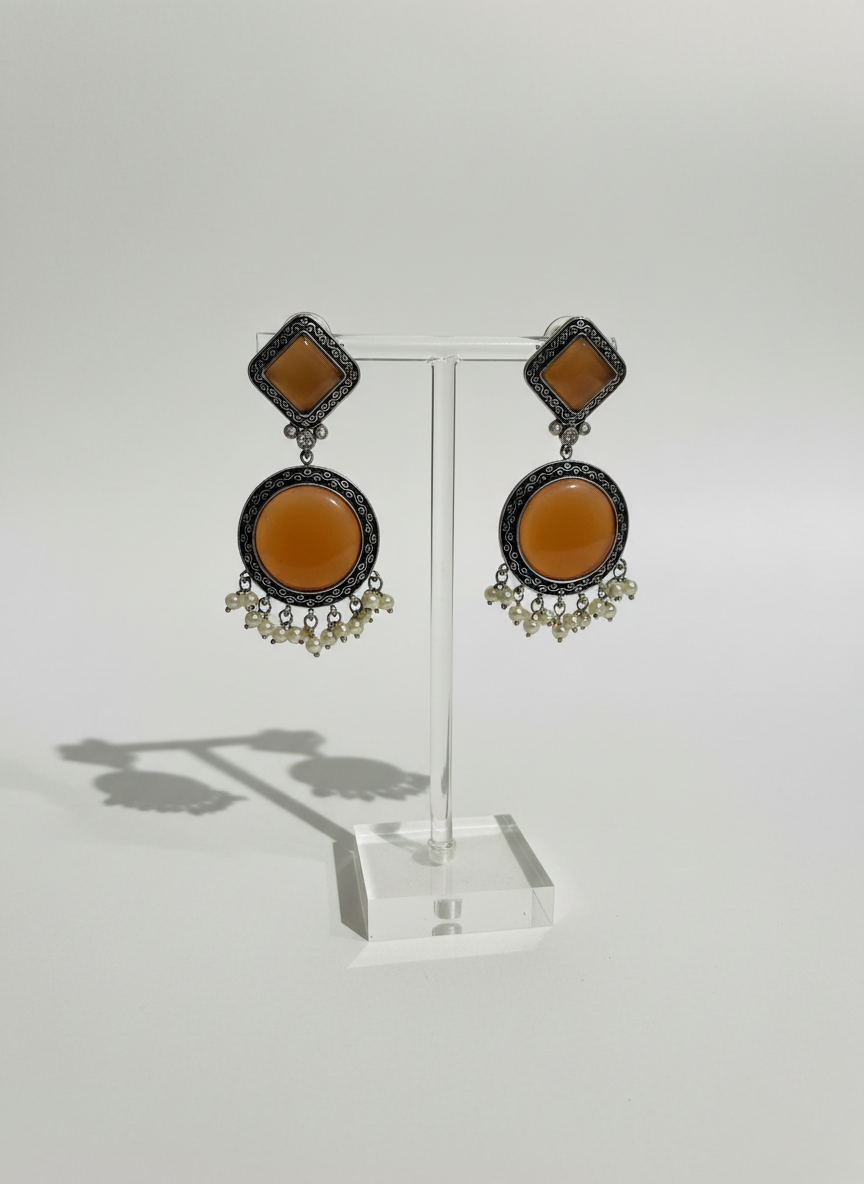 Vintage oxidized silver dangler rusted orange earrings